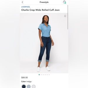 Stitch Fix Liverpool Charlie crop Wide Rolled Cuff in dark blue indigo size 2